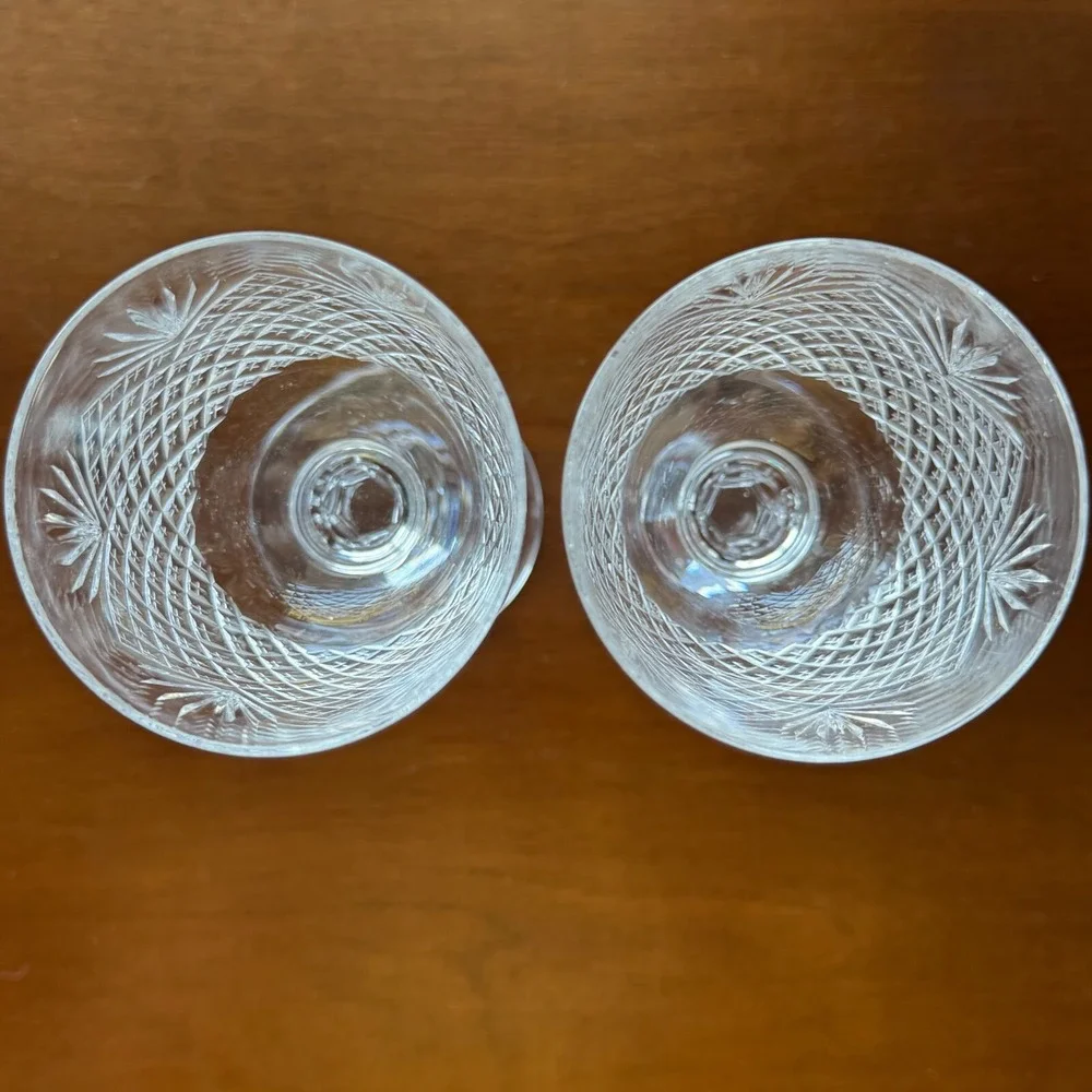 Vintage Diamond & Fan Water Small Goblet Wine Glasses ~ Set‎ of 2 ~ Brilliant